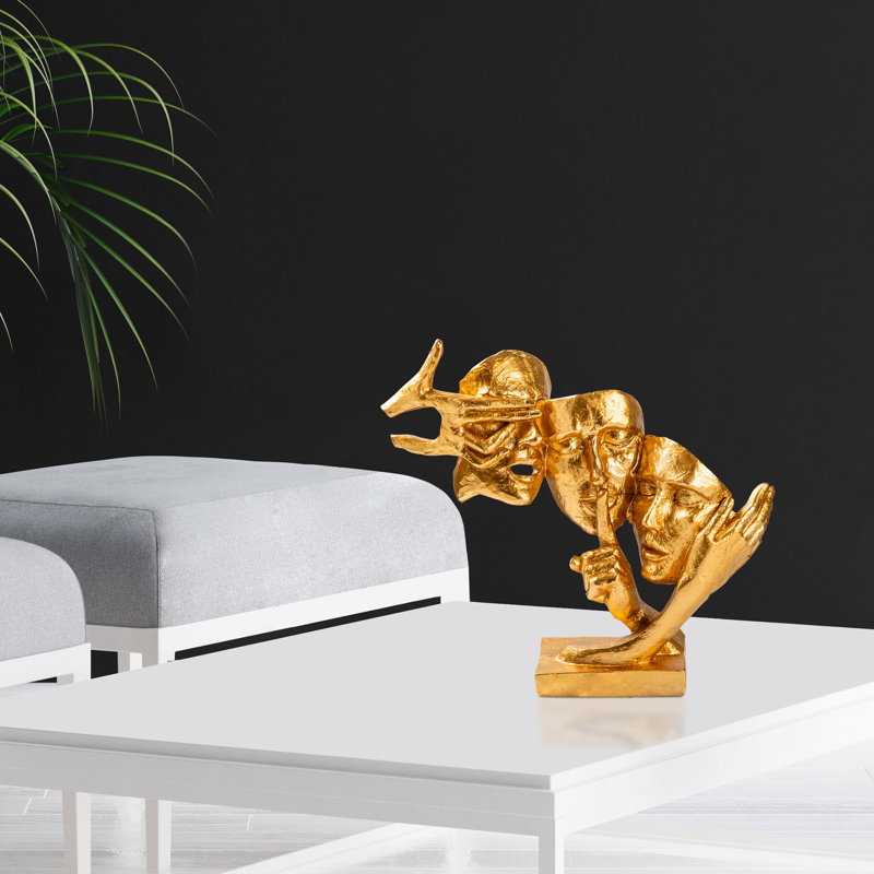 Hand-Painted Decorative Object, Gold Colour, 14.2 x 13.0 x 3.9 Inches | 100% Polyester, Unique Design with Variations in Colour Tone and Texture | Perfect for Home Décor and Artistic Touches