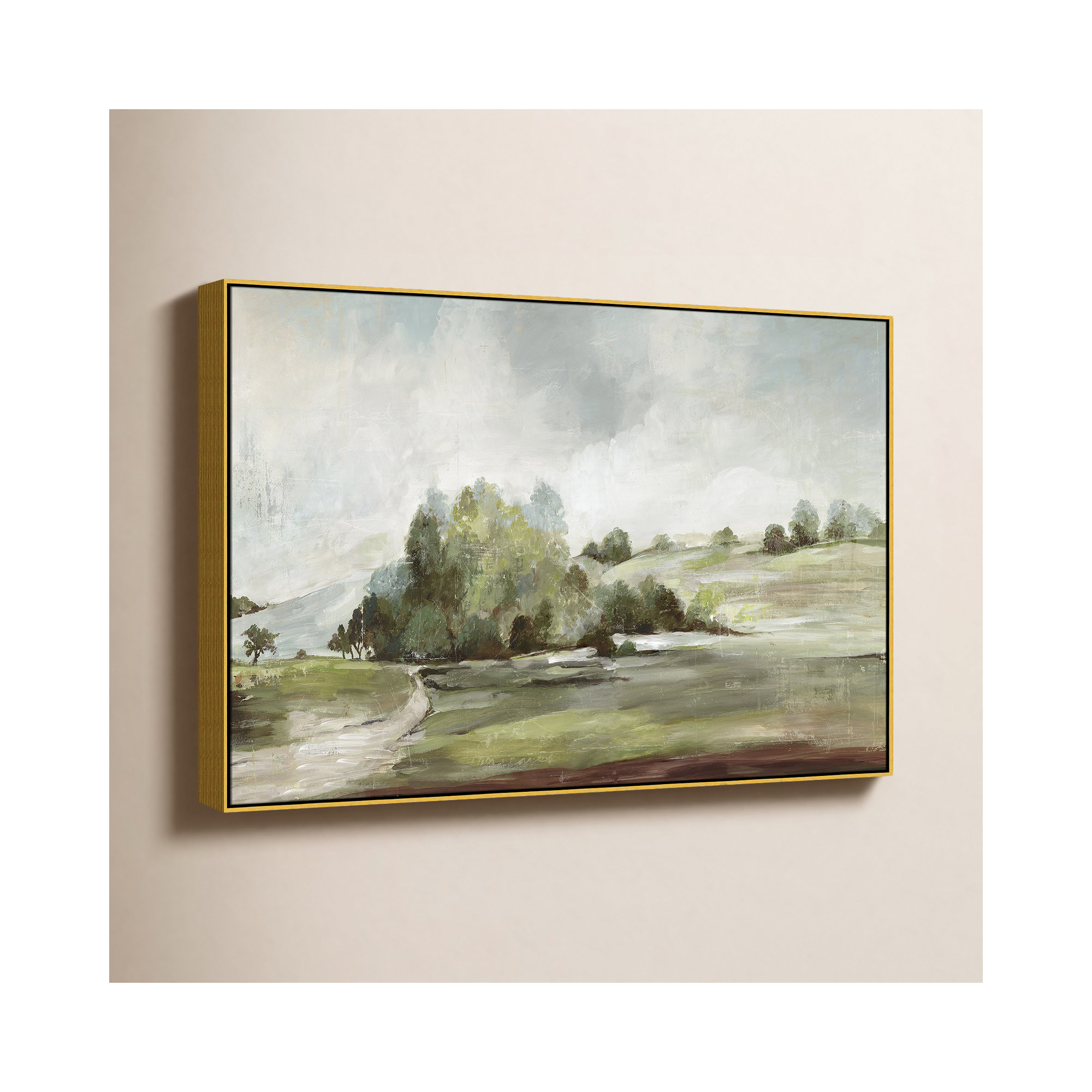 Green Country Road by Allison Pearce - Floater Frame Print on Canvas, Gold, 41.5" H x 61.5" W