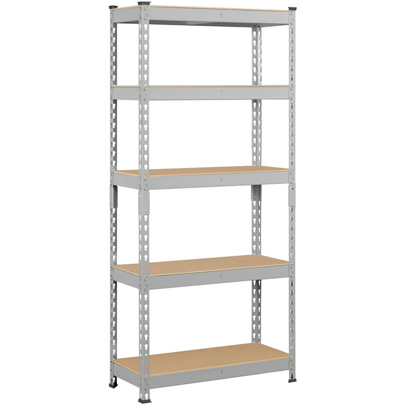 Tevis 60" H x 27.5" W x 12" D 5 Tiers Boltless Adjustable Storage Shelf Goods Rack, Light Gray