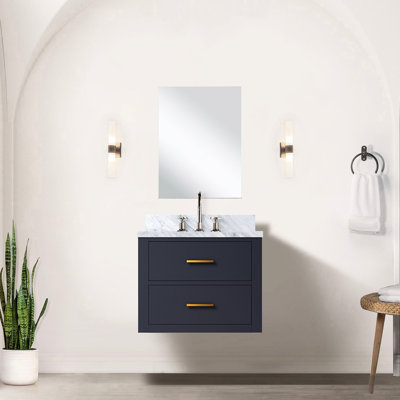 Meuble-lavabo bleu 24 po L x P 18 po Comptoir en acrylique et miroir