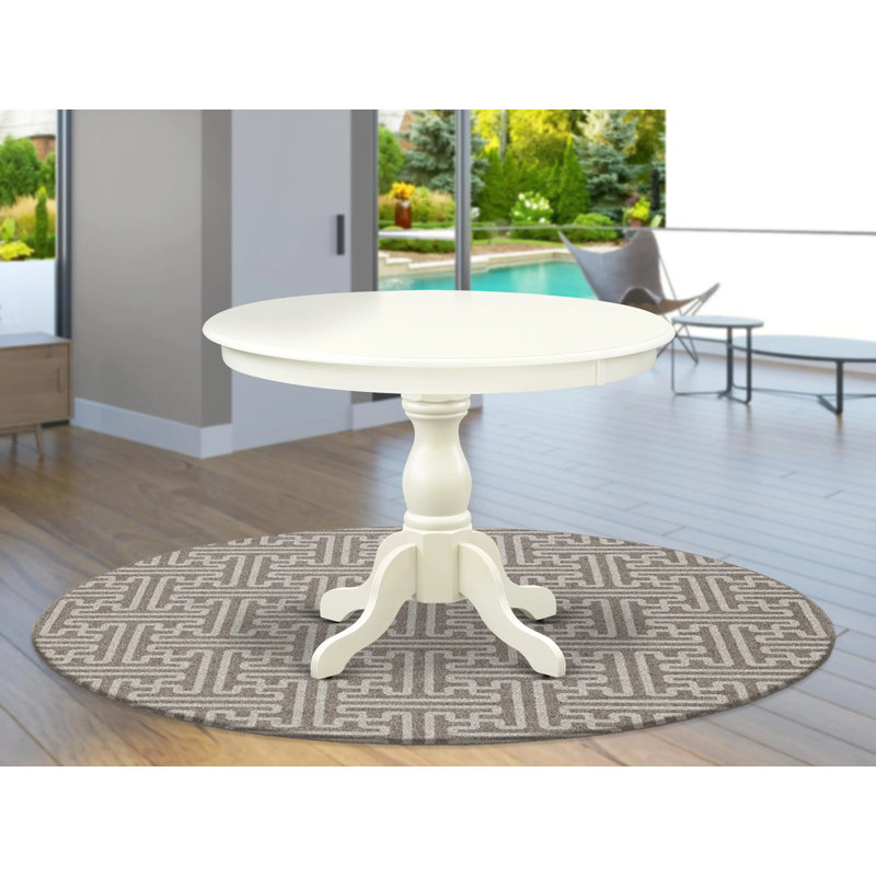 Table de salle à manger Hartland - plateau de table de cuisine rond avec base piédestal, lin blanc, Lin blanc