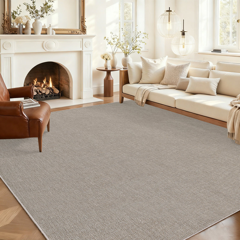 Tapis de campagne moderne pliable 8 x 10 pour salon tissé texturé, Beige, Rectangulaire 8 pi x 10 pi