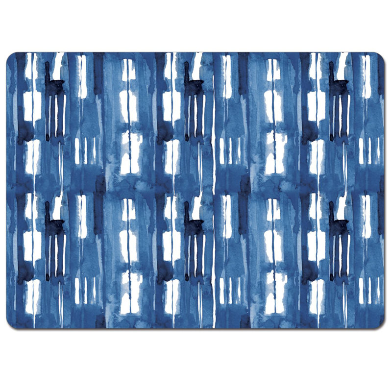 Indigo Blue Geometric Hardboard Placemats with Cork Backing, Set of 4