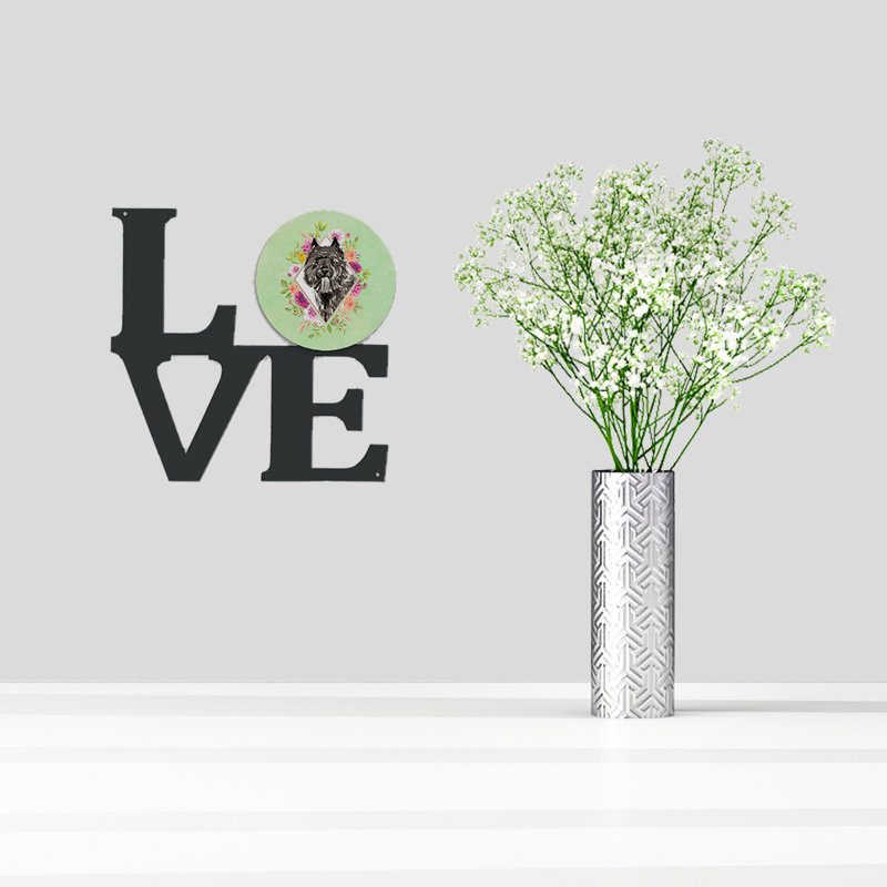 Décoration murale en métal love fleurs, Vert, Bouvier des Flandres