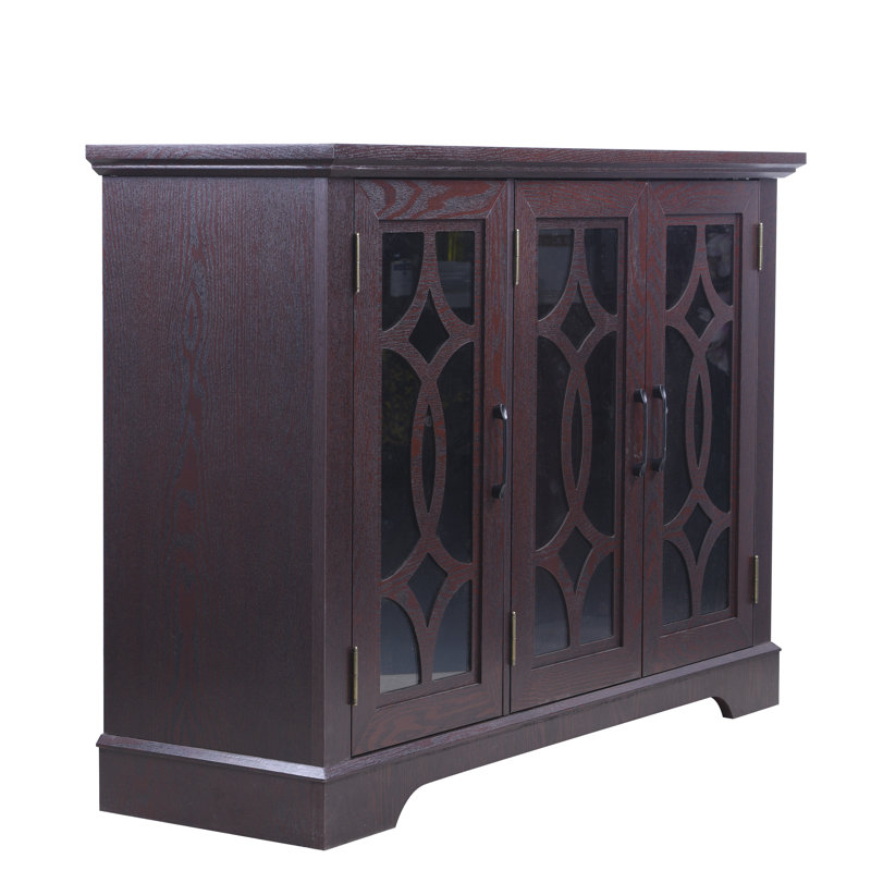 Spacious 3-Door Sideboard Cabinet with Tempered Glass, Ox Blood Red, 34.06" H x 48.66" W x 15.55" D