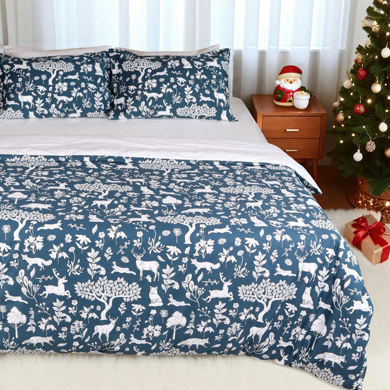 Housse de couette simple 100% coton Gogreen Luxury, Housse de couette pour lit simple + 1 taie d'oreil, Noël-G-C