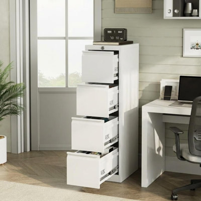 Classeur vertical à 4 tiroirs avec serrure, classeur en acier robuste de 52,4 po, tiroirs anti-basculement et pleine extension pour lettres et documents légaux, blanc