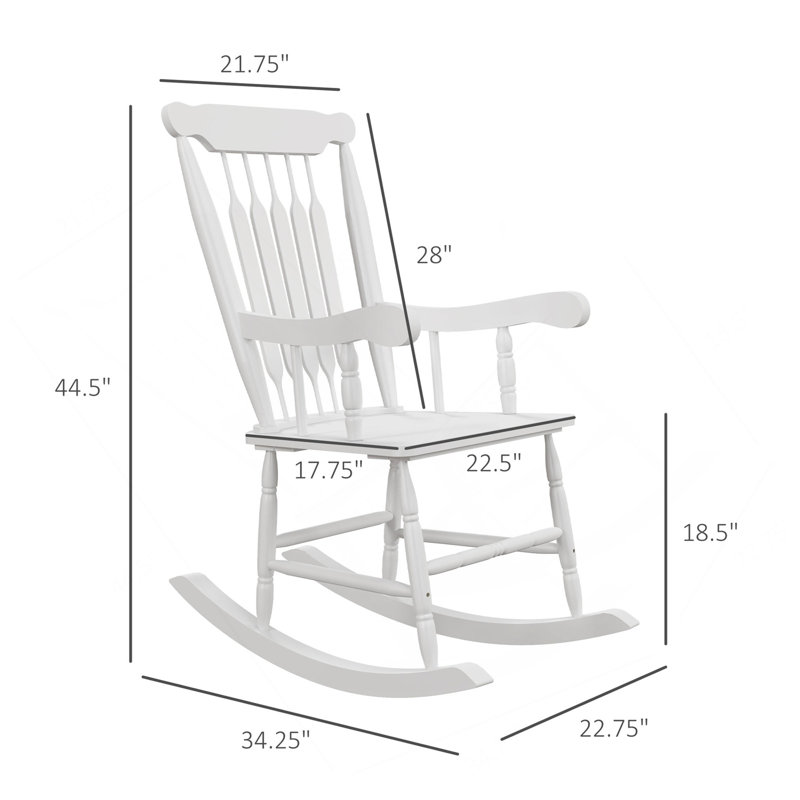 Ensemble de 2 chaises berçantes d'extérieur en bois Outsunny, 350 lb Balancelles de véranda avec dossier haut pour le jardin, le patio, le balcon, le blanc