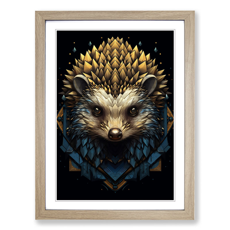 Hedgehog Geometric Art - Framed Print, Oak, 46cm H x 34cm W x 2cm D