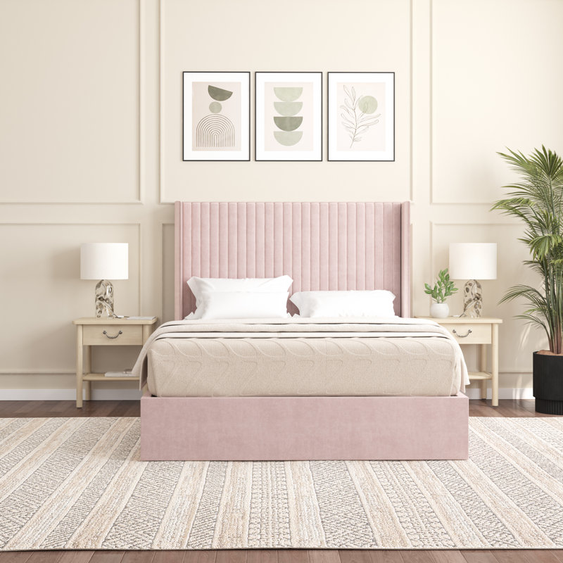 Barkat Upholstered Ottoman Storage Bed, Double (4'6), Pink
