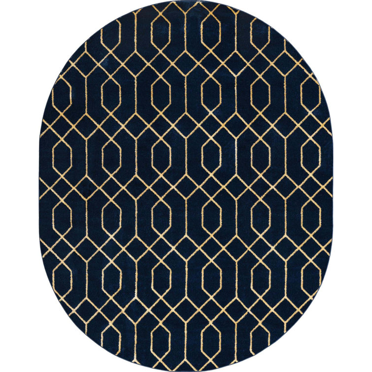 Glam Navy Blue Gold Area Rug