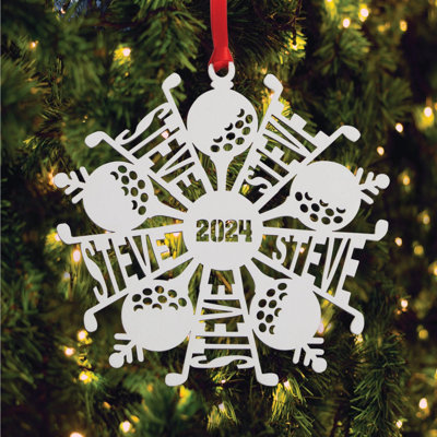 2024 White Wood Sports Snowflake Ornament - Golf