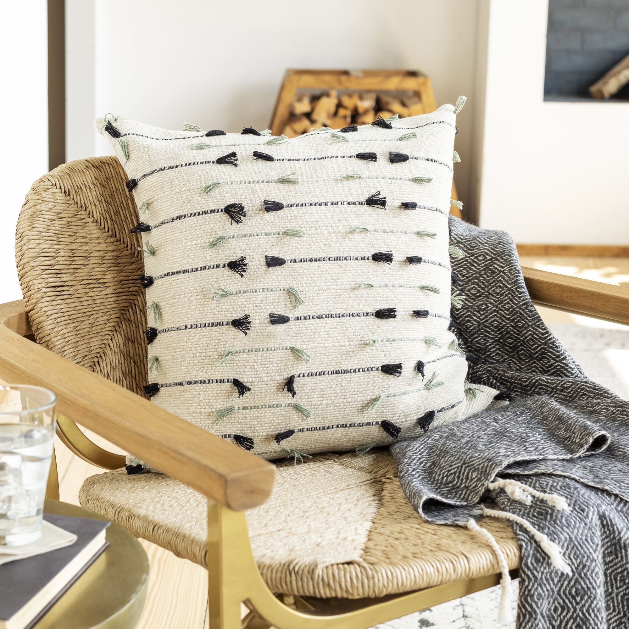 Santina Tassels Cotton Throw Pillow, 18" x 18", Down