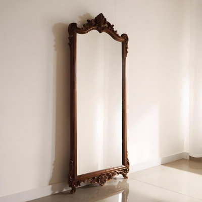 Vintage Carved Full-Length Mirror, Freestanding Floor Mirror for Home, Dressing Mirror for Bedroom, Floor-Standing Decorative Mirror