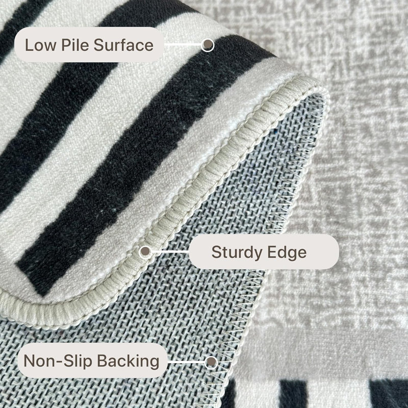 Tapis de couloir beige à rayures moderne lavable à la machine avec envers antidérapant, 2 pi x 6 pi