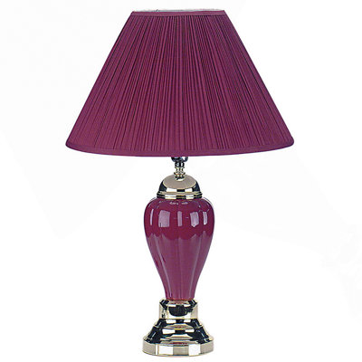 Lampe de table haute 27 po en céramique, en forme d'urne avec finition bourgogne, abat-jour en lin