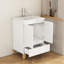 Évier combiné de 24 pouces, armoire avec 2 portes et 1 tiroir, système à clous doux, conception sans poignée, pieds en bois massif naturel, cuve en céramique, assemblage facile, blanc brillant