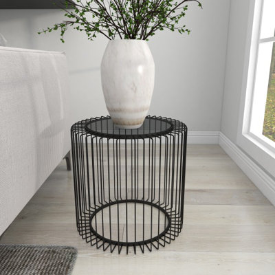 Thibeault Black Metal Accent Table with Shaded Glass Top 20" x 20" x 19"