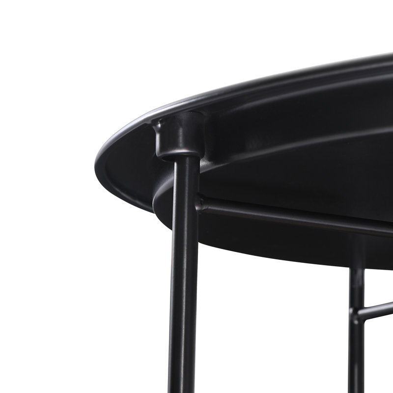 Ensemble de tables de bout Jarrion avec plateau à sac de rangement et pieds pliables en X, Noir