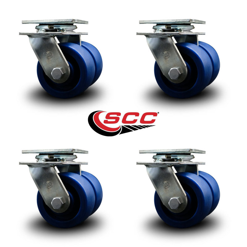 4 Inch Dual Solid Polyurethane Wheels Swivel Caster Set with Roller Bearings SCC