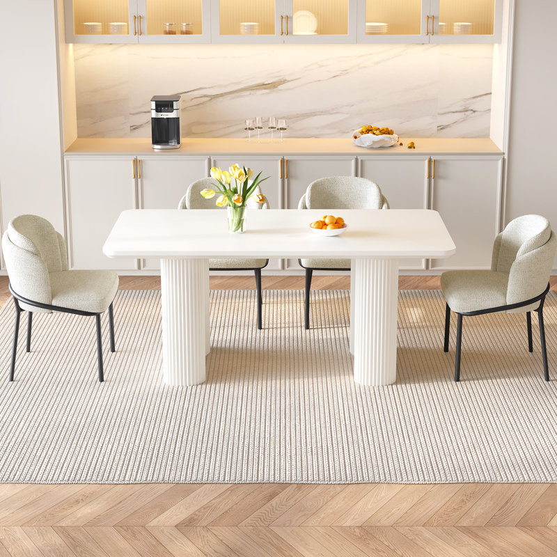 62.99" Modern Rectangle Cream White Dining Table Set with 4 Chairs for Kitchen, Bar, Living Room, 5 Pieces: Table, 4 Chairs
