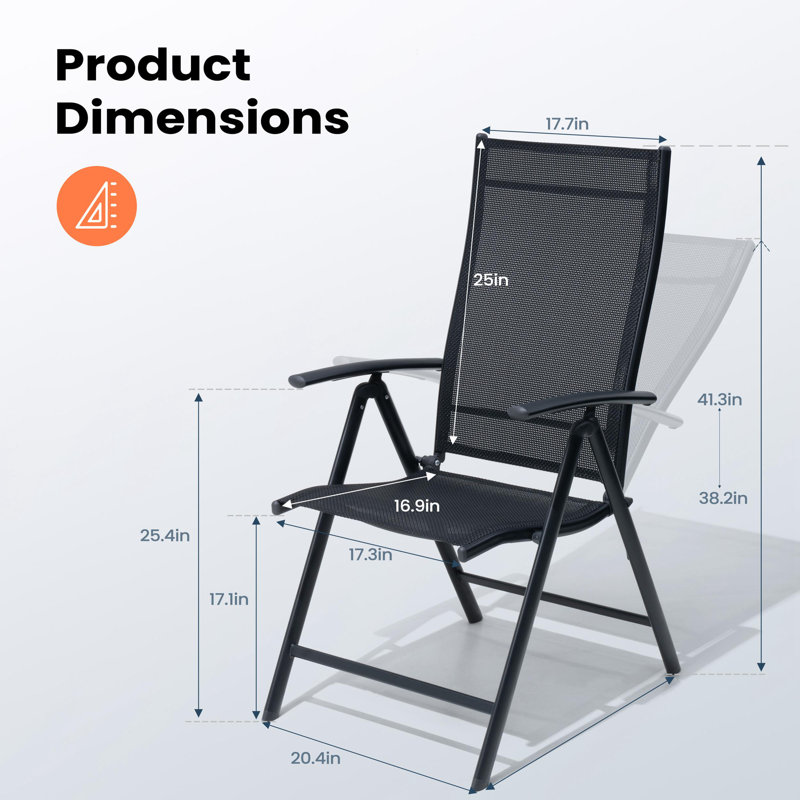 Chaise de salle à manger d'extérieur avec dossier réglable, 8, Black