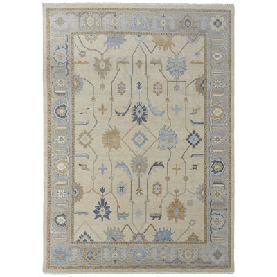 Karina Rectangle Wool Area Rug in Blue/Beige/Gray