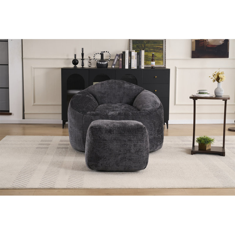 Foam Bean Bag Chairs For Adults/Teens With Filling, Black Chenille