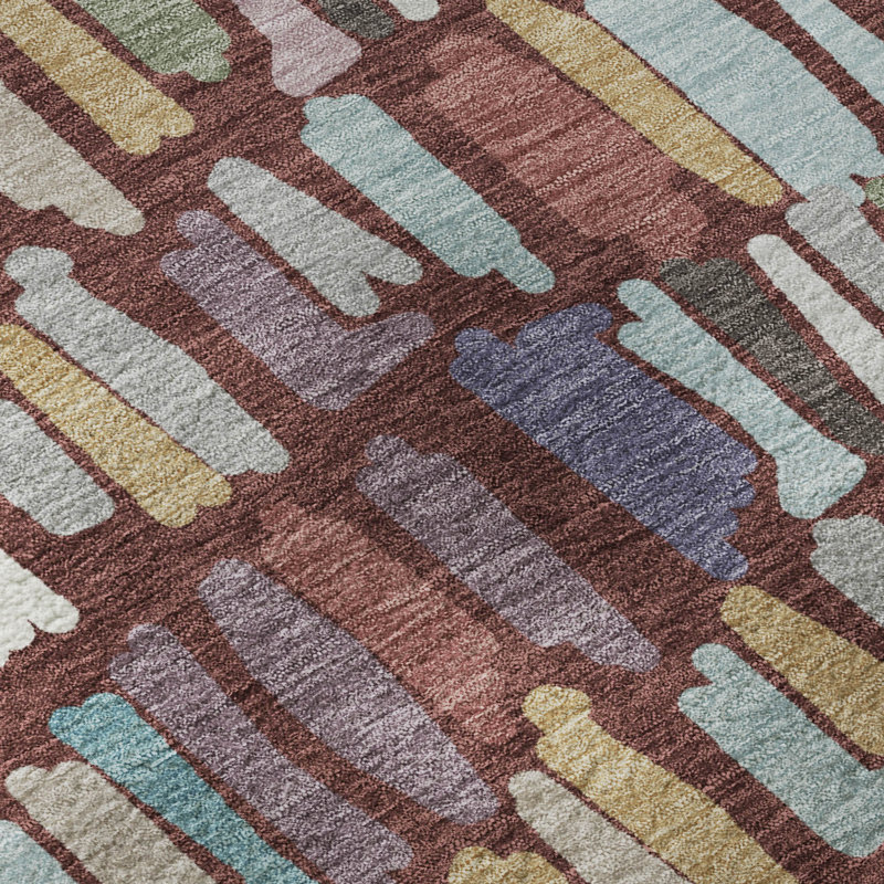 Tapis abstrait lavable à la machine de qualité supérieure Mayfield AMF2377, Bourgogne, 10 pi x 14 pi