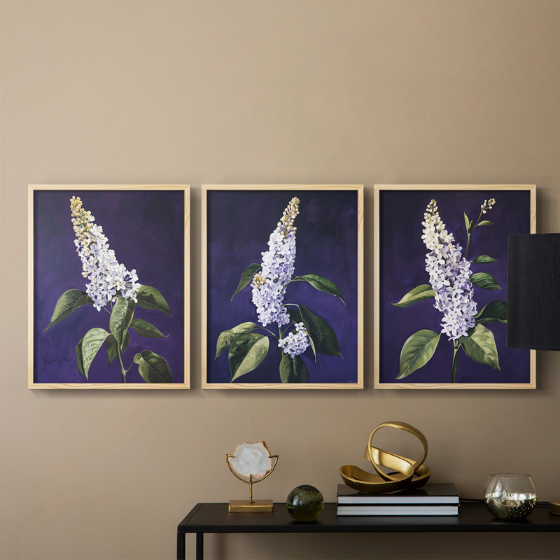 Série d'étude florale Lxxl-3 - Ensemble de 3 estampes numériques - Prêt à accrocher, Encadré naturel, H 14 po x l 11 po
