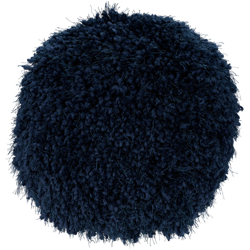 Navy Round Shag Polyester Throw Pillow 14" x 14"