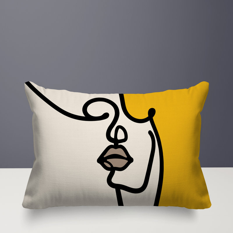 Coussin lombaire réversible intérieur / extérieur Jai Abstract, H 18 po x l 25 po, Jaune