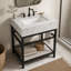 Meuble-lavabo en marbre de Carrare de 61 cm avec lavabo, console en acier inoxydable et tablette de rangement en verre-104733355