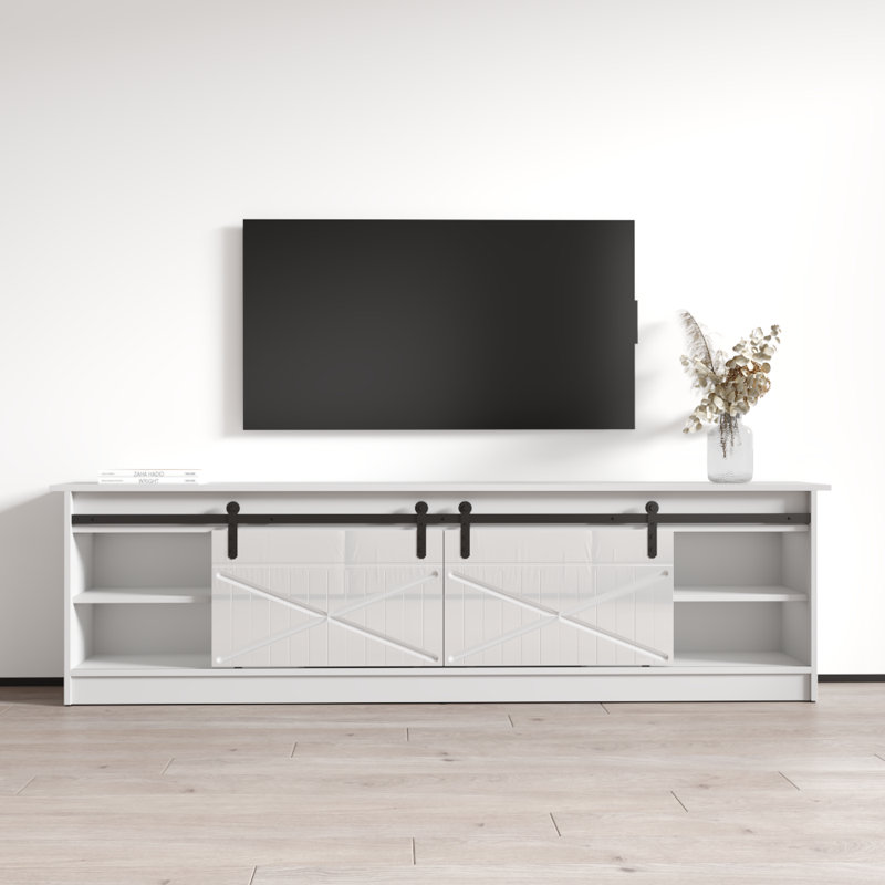 Phineas 78.7" Modern TV Stand with High Gloss Finish, White