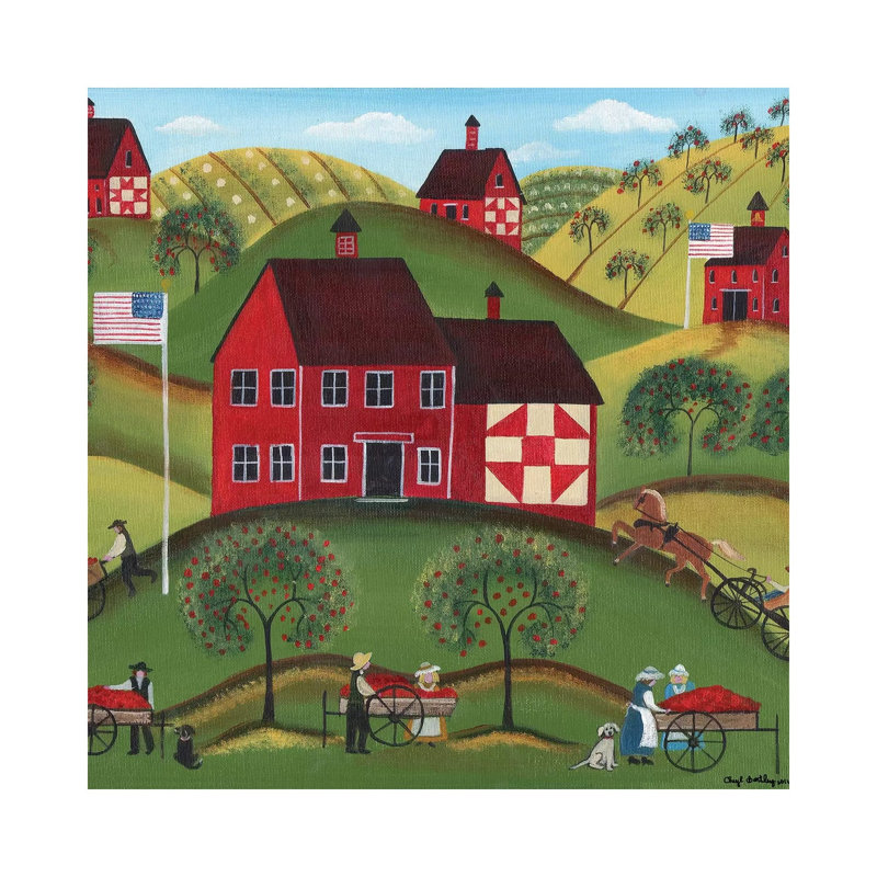 Primitive Americana Red Apple Barn by Cheryl Bartley - Print on Canvas, Wrapped Canvas, 66.04 cm H x 66.04 cm W x 1.91 cm D