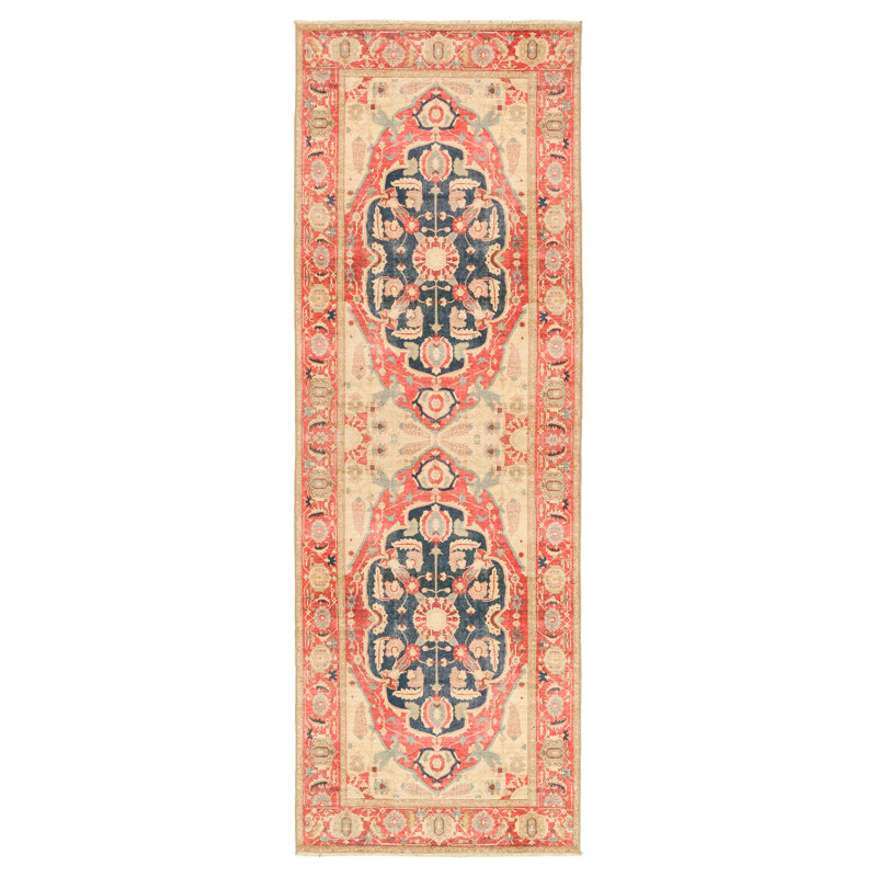 Tapis rouge / bleu Zendy, Tapis de couloir 2 pi 6 po x 8 pi
