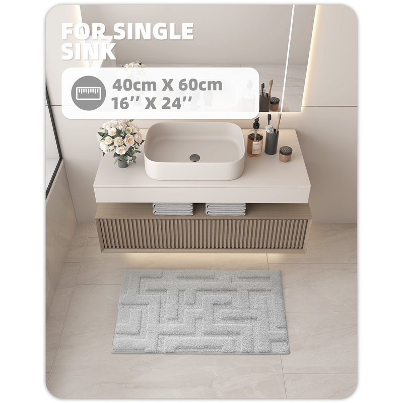 Non-Slip Bath Rug, 16" L x 24" W, Gray