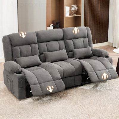 Manual Reclining Sofa, 3-Seat Recliner Couch with Side Pockets and Cup Holders, Comfy Oversized Sofa for Living Room, Office, Home Theater