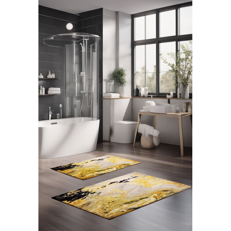 Ensemble de tapis de bain de luxe Eakly (2 pièces), 100% polyester, 16,0 x 23,6 pouces et 23,6 x 39,4 pouces | Conception antibactérienne antidérapante, hauteur de poils de 0,3 po | Lavable à la machine, durable et facile à nettoyer | Idéal pour la décoration de salle de bain