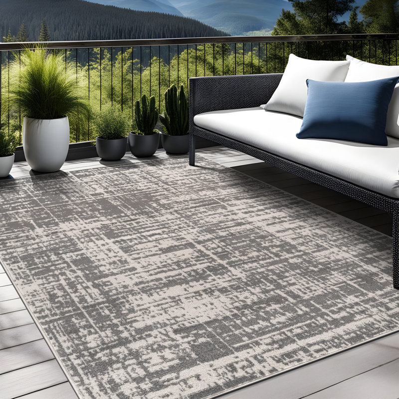 Tapis d'extérieur abstrait, Gray, Rectangle 6' x 9'