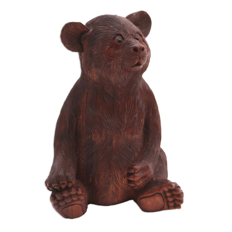 Sculpture ours en peluche et bois