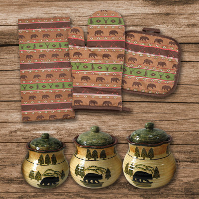 Aztec Bear Southwestern Rustic Lodge 13 Piece Kitchen Set with Ceramic Canisters