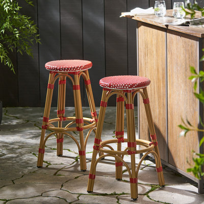 Tabourets de bar 4 pieds en aluminium rouge avec repose-pieds