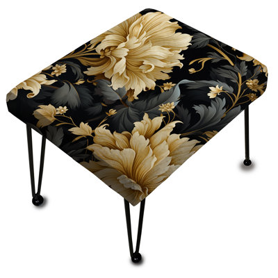 Luxueux damas noir et beige à motif de fleurs - Repose-pieds rectangulaire damassé