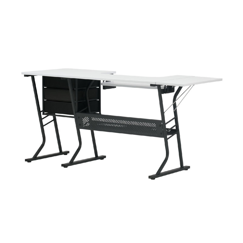 Sewing Table With Storage Drawers And Large Lower Shelf, Black And White, 24"D X 60"W X 29"H