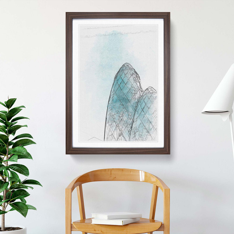 The Gherkin Building in London in Abstract - Picture Frame Graphic Art Print, Walnut Framed, 36cm H x 27cm W x 2cm D