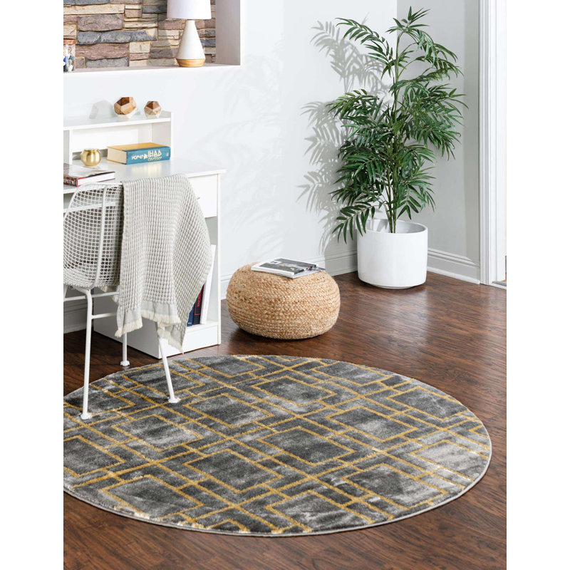 Tapis gris / doré Glam, Rond 7 pi 10 po