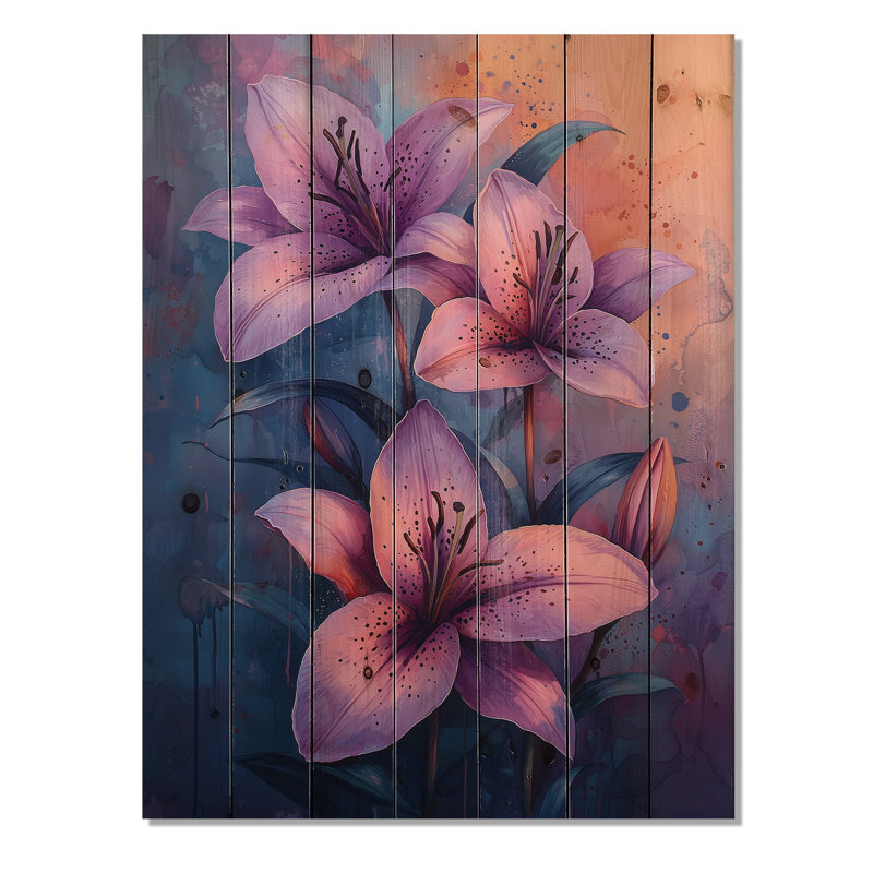 «Lily Dream» dans des teintes roses, surréalisme I - impression sur bois de lys - sur bois de pin naturel