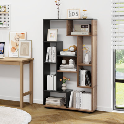 47'' H X 27.5'' W Geometric Bookshelf 47-Inch Bookcase w/ Multiple Open Shelves Anti-Tipping Devices