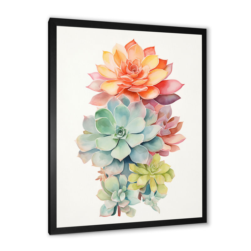 " Blossoming Succulent Tender Retro Blue Orange ", Black Picture Frame, 20" H x 12" W x 1" D
